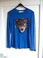 Ambika blauwe doorzichtige top met tijgerkop applicatie M, Kleding | Dames, Maat 38/40 (M), Blauw, Nieuw, Ophalen of Verzenden