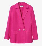 Mango AMPA fuchsia double-breasted linnen blazer maat L, Kostuum of Pak, Mango, Maat 42/44 (L), Nieuw