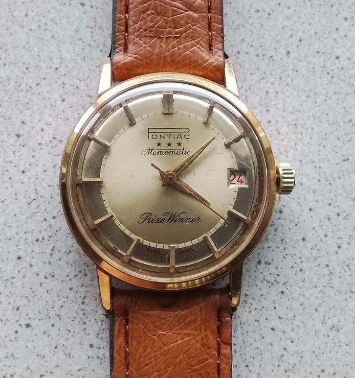 Pontiac Memomatic Prize Winner Zwitsers herenhorloge 1960's, Verzamelen, Overige Verzamelen, Gebruikt, Verzenden