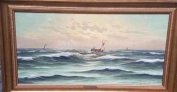  schilderij H.J. Wijngaard zeegezicht Kaagschip Noordzee. beschikbaar voor biedingen