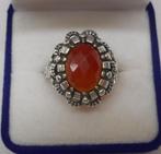 Zilveren Art Nouveau ring met carneool maat 17.75 nr.796, Sieraden, Tassen en Uiterlijk, Antieke sieraden, Verzenden, Zilver, Ring
