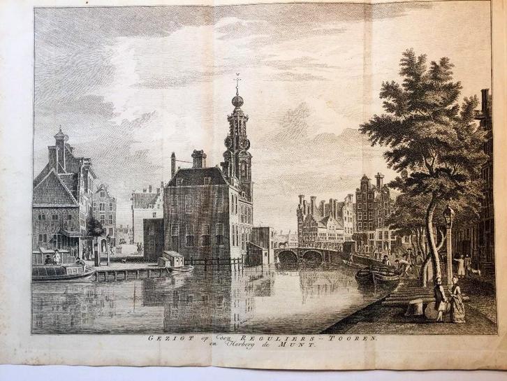 Amsterdam, Munt Reguliers Toren Singel, 1760, Antiek en Kunst, Kunst | Etsen en Gravures, Verzenden