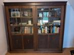 Grote eiken vitrinekast met schuifdeuren, Ophalen, Gebruikt, 200 cm of meer, 200 cm of meer