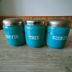 EMAILLE MINTGROENE BUSSENSET MET GOUDEN BIES EN WITTE BLOKLE, Antiek en Kunst, Antiek | Emaille, Ophalen of Verzenden