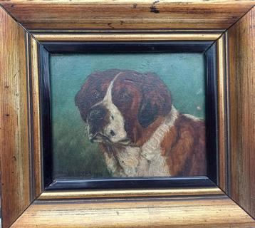 Hond, antiek schilderij, 1904, H. W. Van Rijswijck. beschikbaar voor biedingen