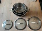 Pannenset van 3 roestvrijstalen pannen Home Creation, Huis en Inrichting, Keuken | Potten en Pannen, Ophalen, Pannenset, Zo goed als nieuw
