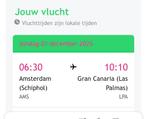 1 Vliegticket Gran Canaria 21 dec/1 jan terug naar Amsterdam, Tickets en Kaartjes, Twee personen, Vliegtuig, Met bestemming of datum