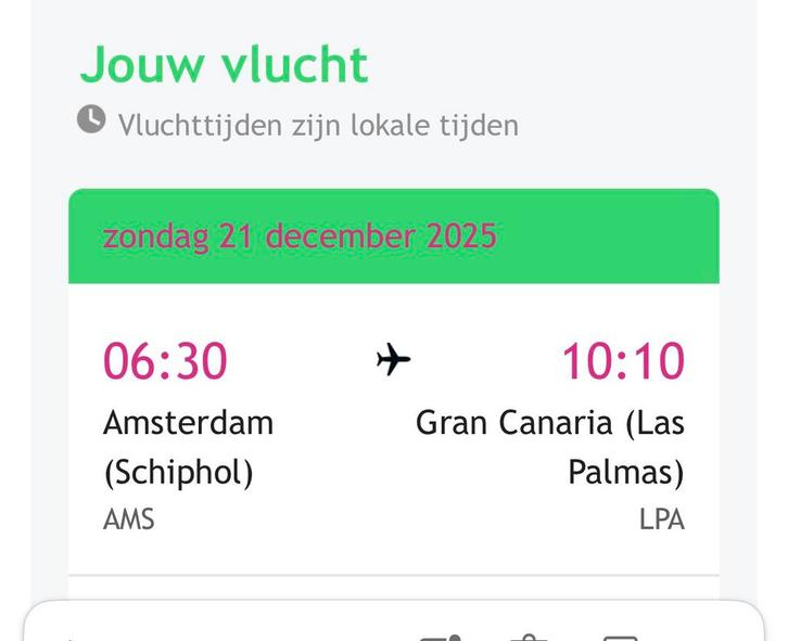 1 Vliegticket Gran Canaria 21 dec/1 jan terug naar Amsterdam, Tickets en Kaartjes, Trein, Bus en Vliegtuig, Twee personen, Met bestemming of datum