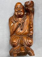 Hotai Happy Boeddha Massief Mahonie Houtsnijwerk 28 cm, Antiek en Kunst, Ophalen of Verzenden