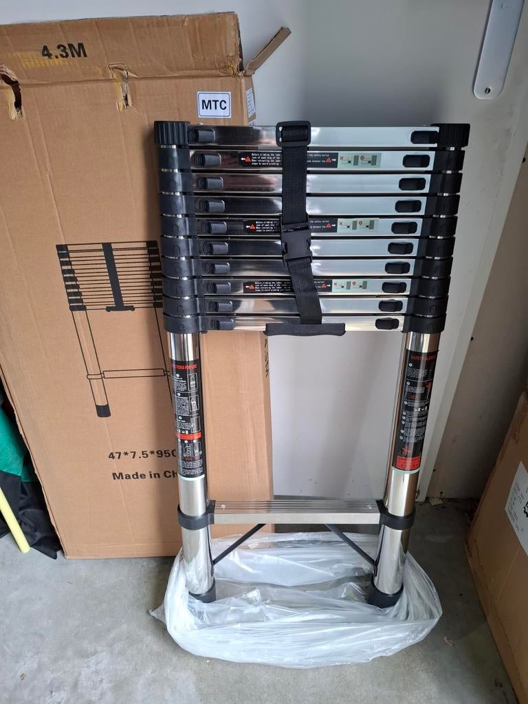 Rvs telescoopladder uitschuifbare ladder, Ophalen of Verzenden, Mtc, Info@melliestradingcompany.nl, Lankforst