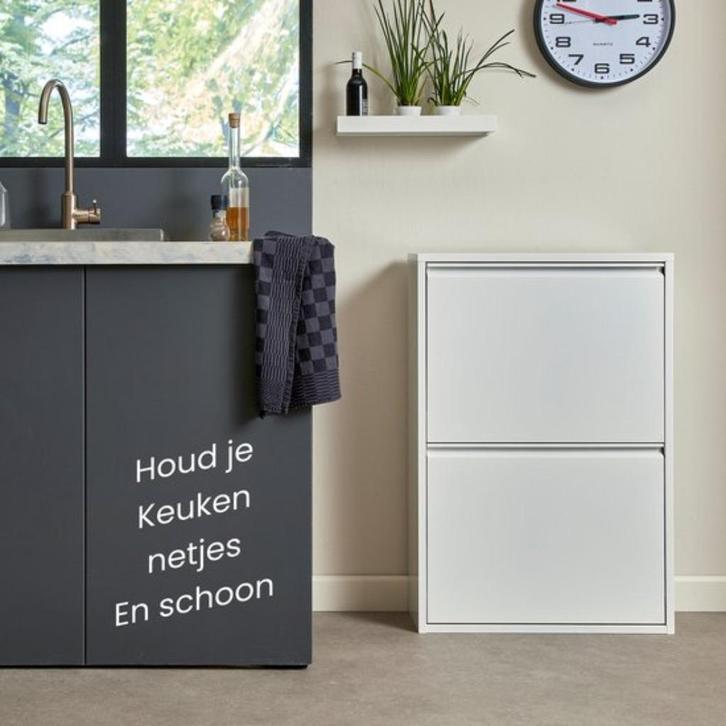 Prullenbak 4 vakken–Afvalem 60 Lt-62x25x93cm-Wit-Zwart-Grıjs, Huis en Inrichting, Woonaccessoires | Prullenbakken, Nieuw, Metaal