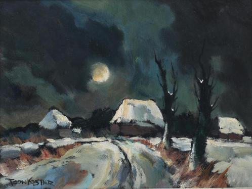 Toon Koster(1913)Olieverf Board "Landschap in Maanlicht" Ges, Antiek en Kunst, Kunst | Schilderijen | Modern, Ophalen of Verzenden