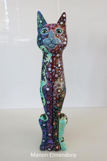 Uniek Handbeschilderd Beeld "Colorful Cat" Kunst Nieuw  beschikbaar voor biedingen