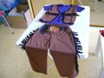 2del cowboypak bruin/blauw met zwarte franjes shirt 5/7 jr, Kinderen en Baby's, Carnavalskleding en Verkleedspullen, Ophalen of Verzenden