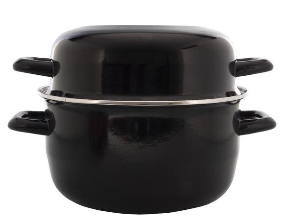 Mosselpan - Emaille - Ø 24 cm - Zwart, Huis en Inrichting, Keuken | Potten en Pannen, Ophalen of Verzenden, Overige materialen