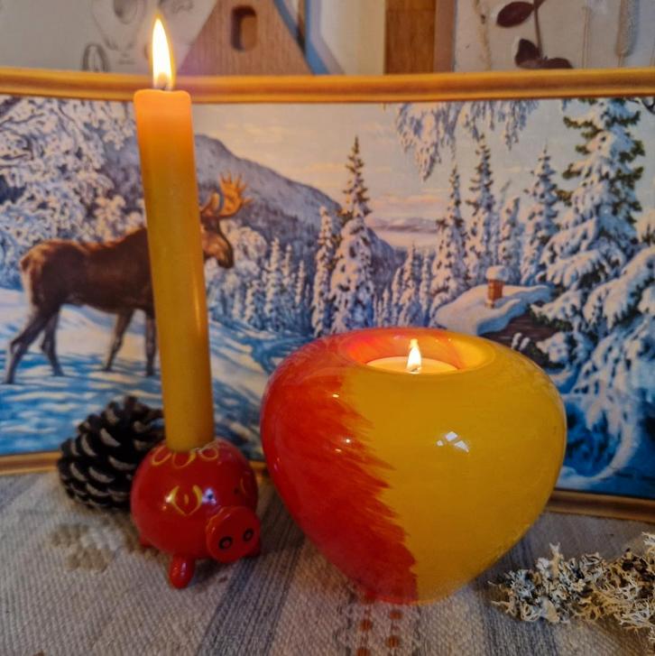 Appel Waxinelicht Scandinavisch Glas Oranje/Geel, Antiek en Kunst, Antiek | Glas en Kristal, Ophalen of Verzenden