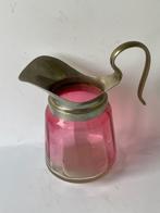Antiek verzilverd melkkannetje vaasje rose cranberry glas., Ophalen