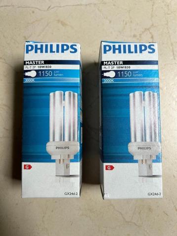 2x Philips MASTER PL-T 18W 1.150 lumen Warm Wit 2 Pin G24q-2 beschikbaar voor biedingen