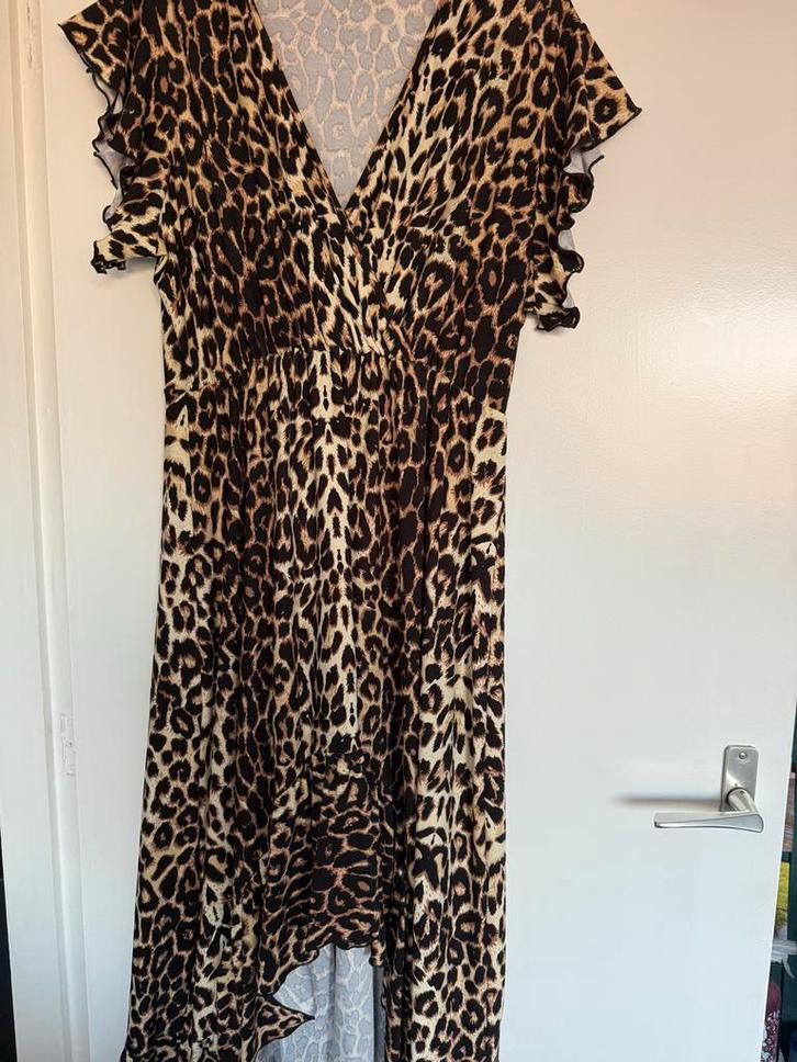 Panterprint Jurk Stella Moretti XL, Kleding | Dames, Jurken, Zo goed als nieuw, Maat 46/48 (XL) of groter, Bruin, Onder de knie