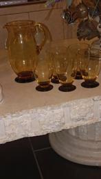 Vintage Amberkleurige Kan en Glazen Set - Jaren 40, Antiek en Kunst, Antiek | Glas en Kristal, Ophalen of Verzenden
