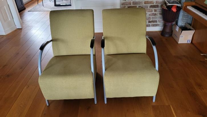 2 retro stoelen/fauteuils, Huis en Inrichting, Fauteuils, Gebruikt, Stof, 50 tot 75 cm, Minder dan 75 cm, Ophalen