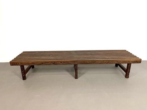 Retro vintage Nederlands design wengé lattenbank ca 1960, Huis en Inrichting, Banken | Sofa's en Chaises Longues, Gebruikt, Minder dan 150 cm