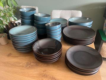 Compleet Servies Set - Blauw & Bruin Aardewerk beschikbaar voor biedingen
