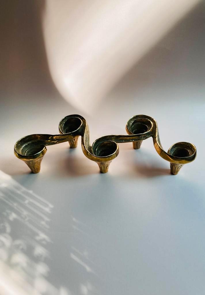 Vintage messing kandelaar Michael Harjes, Antiek en Kunst, Antiek | Kandelaars, Koper of Brons, Ophalen of Verzenden