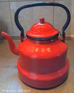 Vintage rode emaille theepotje., Ophalen of Verzenden