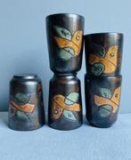 Henk Potters 5 vintage bekers met vogel handgemaakt 1959 MCM, Antiek en Kunst, Ophalen of Verzenden