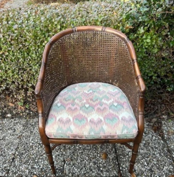 Elegante Rotan Bamboe Stoel - Giorgetti Stijl, Huis en Inrichting, Stoelen, Gebruikt, Eén, Hout, Riet of Rotan, Stof, Bruin, Ophalen