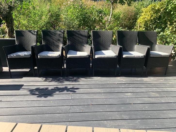 6 Dining tuinstoelen, Tuin en Terras, Tuinstoelen, Gebruikt, Wicker, Stapelbaar, Ophalen