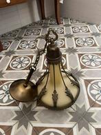 Art Deco hanglamp - mat lichtgeel glas - metaal decoratie, Antiek en Kunst, Ophalen