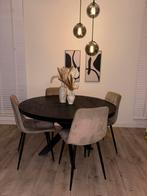 Ronde eettafel spinpoot - 130 cm zwart mango hout, Ophalen, Zo goed als nieuw, Rond, 100 tot 150 cm