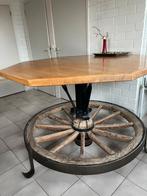 Hoge (bar)tafel van authentiek karrenwiel, Huis en Inrichting, Tafels | Salontafels, Ophalen, Gebruikt, 75 cm of meer, Overige vormen