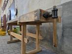 Vintage Houten Werkbank | Grote Industriele Bijzet Tafel, Huis en Inrichting, Minder dan 55 cm, Gebruikt, Ophalen of Verzenden