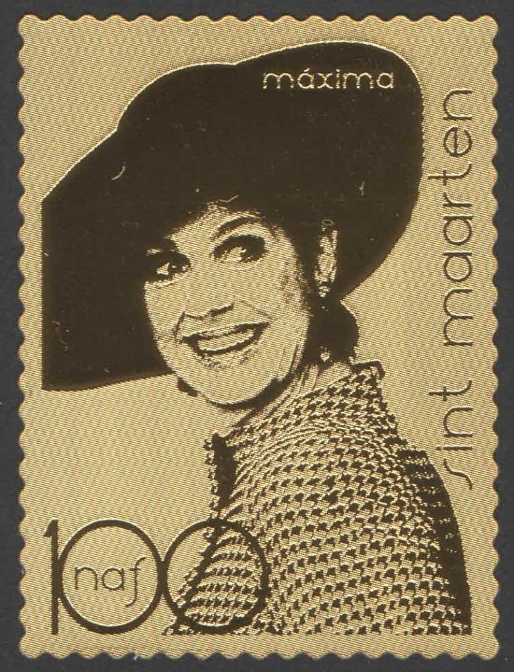 St Maarten 555 postfris Gouden Postzegel Maxima 2021, Postzegels en Munten, Postzegels | Nederlandse Antillen en Aruba, Postfris