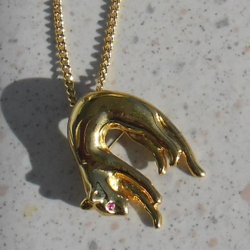 vintage vergulde ketting met kettinghanger / broche Panter, Sieraden, Tassen en Uiterlijk, Kettingen, Zo goed als nieuw, Overige materialen