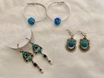 3 paar zilverkleurige oorbellen met blauwe steen., Sieraden, Tassen en Uiterlijk, Oorbellen, Ophalen of Verzenden, Nieuw, Zilver