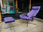 Relaxfauteuil met hocker ,paars leer,industrieel,modern, Huis en Inrichting, Fauteuils, Ophalen, Modern,industrieel, Zo goed als nieuw