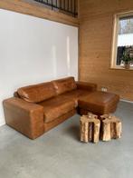 Leren bank 230x90 + poef, Ophalen of Verzenden, Gebruikt, Leer