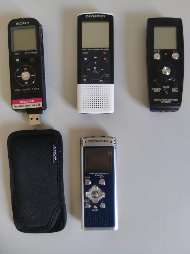 Sony Olympus dictafoons VN-1100PC VN5500PC WS-6505 ICD-UX533, Verzamelen, Elektronische Apparatuur, Audio en Video, Ophalen of Verzenden