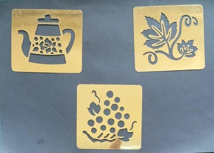 set van 3 embossingmallen theepot,druiventros,wijnblad, Hobby en Vrije tijd, Kaarten | Zelf maken, Gebruikt, Pons of Mal, Overige thema's