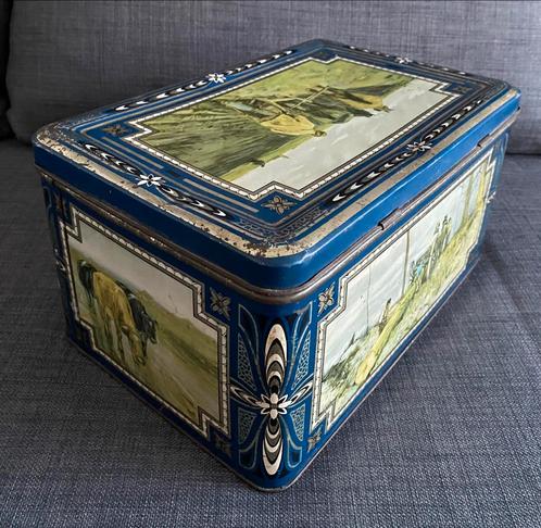 Vintage groot winkelblik “De ploeger” schilder Anton Mauve, Verzamelen, Blikken, Gebruikt, Overige, Overige merken, Ophalen of Verzenden