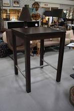 Donkerbruine vierkante statafel bartafel hout cafe mancave, Ophalen, Gebruikt, Met voetsteun, Metaal