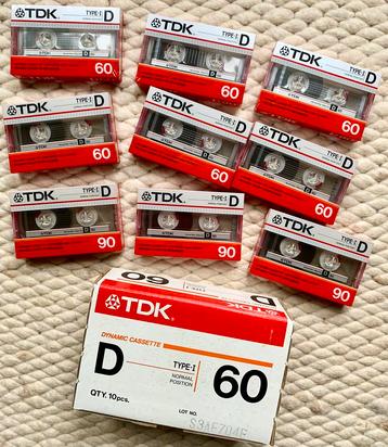 Doosje 9x NOS TDK D60 D90 1985 NIEUW cassettebandjes D 60 90 beschikbaar voor biedingen