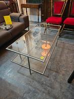 Stijlvolle salontafel met glazen platen en metalen frame, Ophalen, Gebruikt, 100 tot 150 cm, 50 tot 100 cm