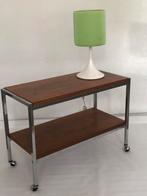 Vintage trolley sidetable, teakhout met chroom., Huis en Inrichting, Tafels | Sidetables, Ophalen, Gebruikt, 50 tot 100 cm, Vintage