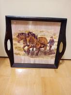 Dienblad met tegels, landbouwer met paarden, Ophalen of Verzenden, Zo goed als nieuw, Rechthoekig