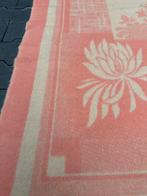 Vintage Wollen Deken Rozerood Bloemmotief, Ophalen of Verzenden